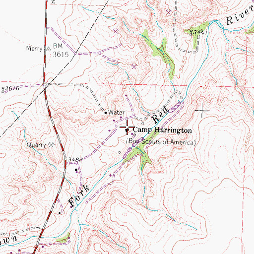 Topographic Map of Camp Harrington, TX
