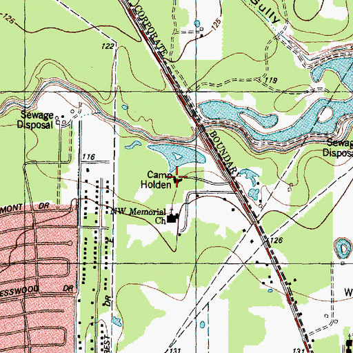 Topographic Map of Camp Holden, TX