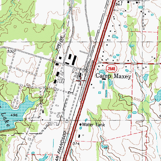 Topographic Map of Camp Maxey, TX