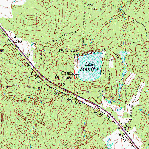 Topographic Map of Camp Ontologo, TX