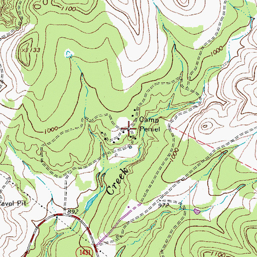 Topographic Map of Camp Peniel, TX