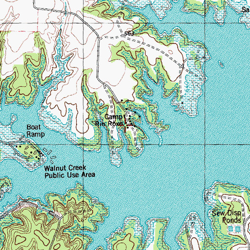Topographic Map of Camp Rio Roxo, TX