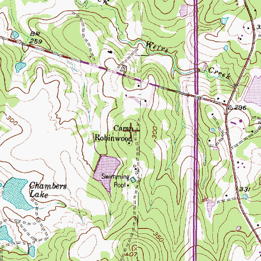 Topographic Map of Camp Robinwood, TX
