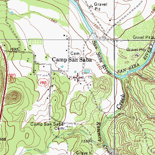 Topographic Map of Camp San Saba, TX
