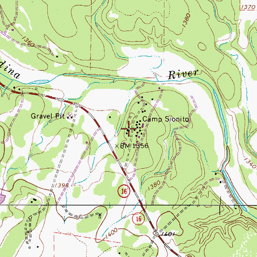 Topographic Map of Camp Sionito, TX