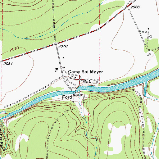Topographic Map of Camp Sol Mayer, TX