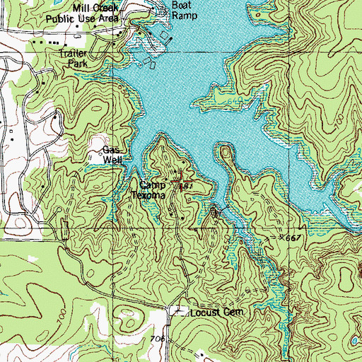 Topographic Map of Camp Texoma, TX