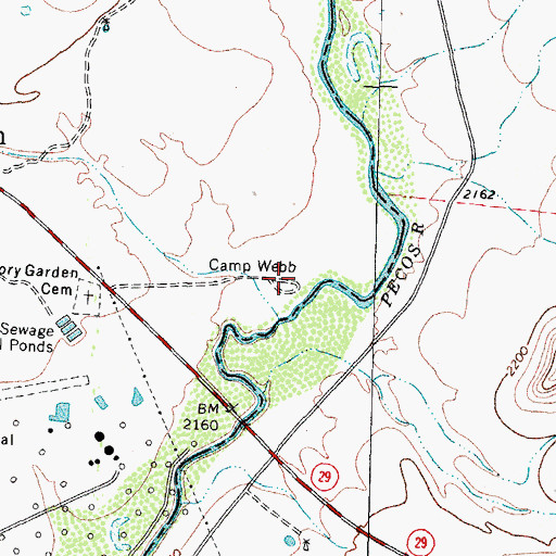 Topographic Map of Camp Webb, TX