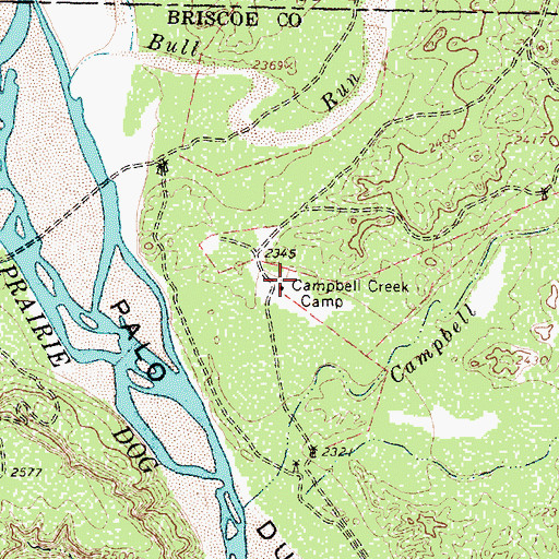 Topographic Map of Campbell Creek Camp, TX
