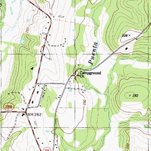 Topographic Map of Campground Church, TX