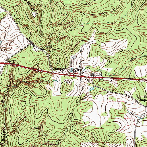 Topographic Map of Campground Church, TX