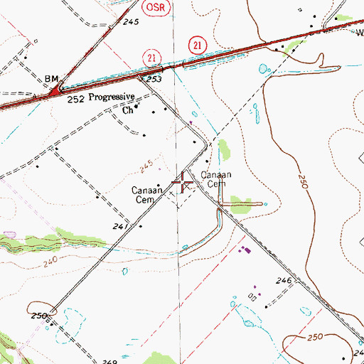 Topographic Map of Canaan Cemetery, TX