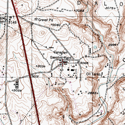 Topographic Map of Canadian Gasoline Plant, TX
