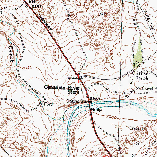 Topographic Map of Canadian River Store, TX
