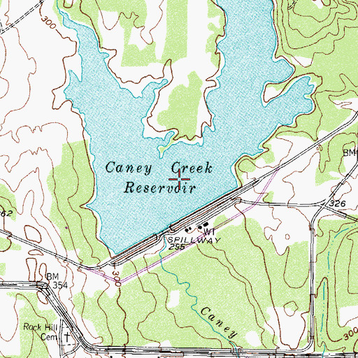 Topographic Map of Caney Creek Reservoir, TX