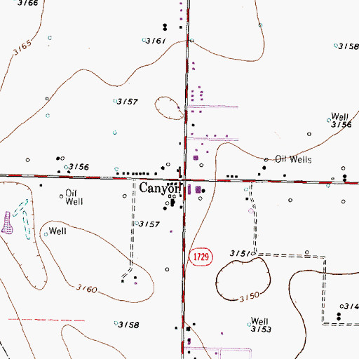 Topographic Map of Canyon, TX