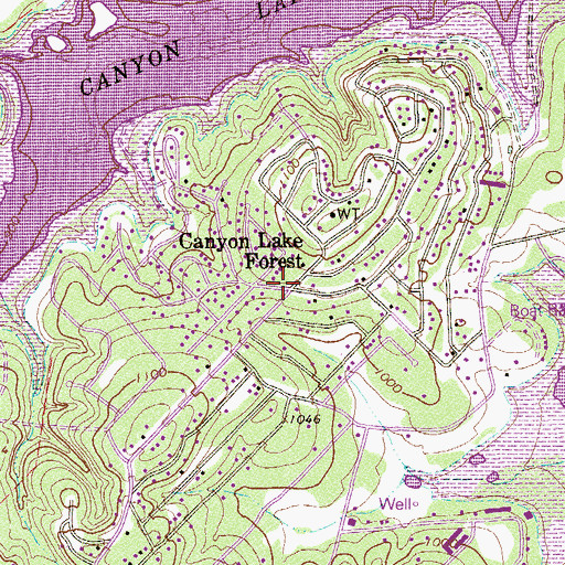 Topographic Map of Canyon Lake Forest, TX