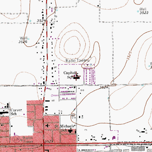 Topographic Map of Capitol School, TX