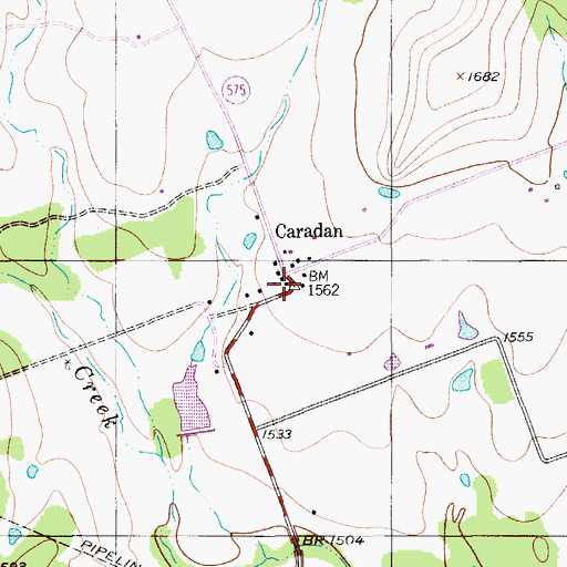 Topographic Map of Caradan, TX