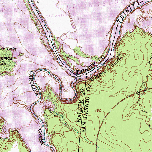 Topographic Map of Carolina Creek (historical), TX