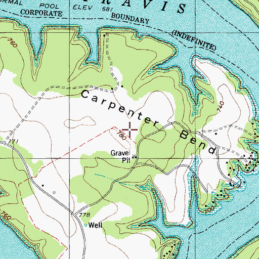 Topographic Map of Carpenter Bend, TX