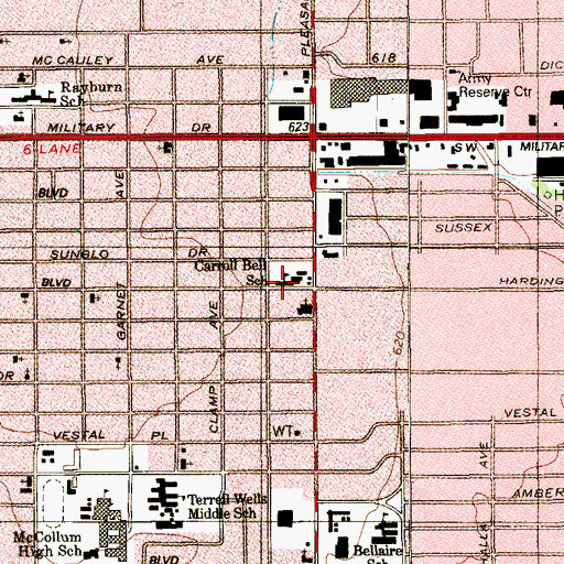 Topographic Map of Carroll Bell School, TX