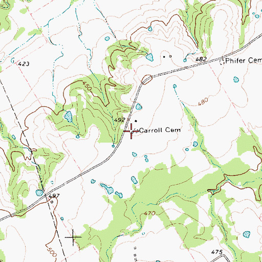 Topographic Map of Carroll Cemetery, TX