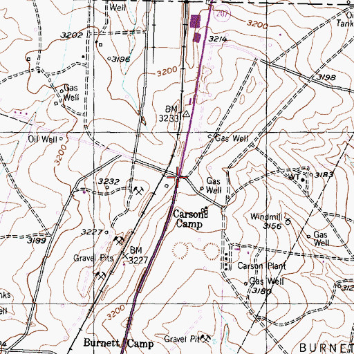Topographic Map of Carson Camp, TX