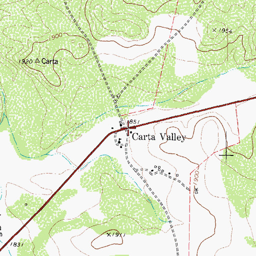 Topographic Map of Carta Valley, TX