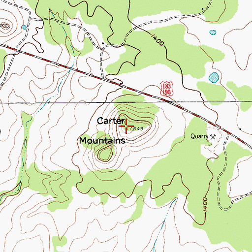 Topographic Map of Carter Mountains, TX