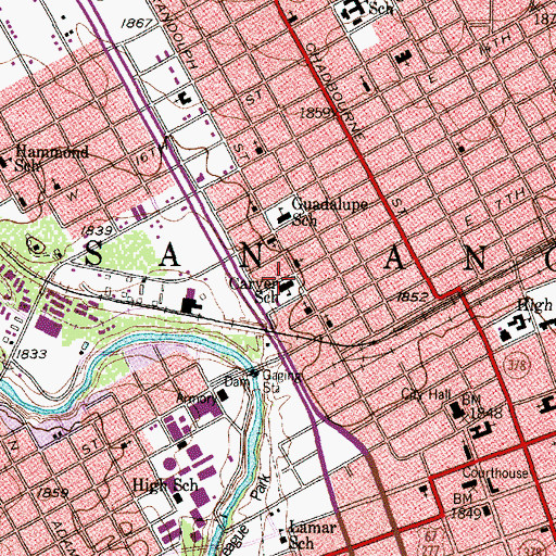 Topographic Map of Carver School, TX