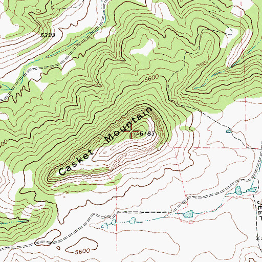 Topographic Map of Casket Mountain, TX