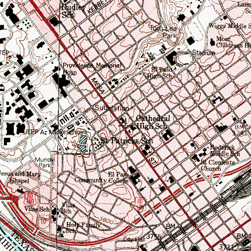 Topographic Map of Cathedral High School, TX