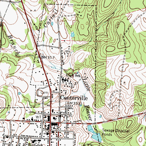 Topographic Map of Cattail Branch, TX