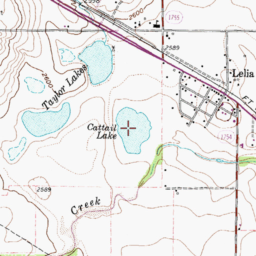 Topographic Map of Cattail Lake, TX