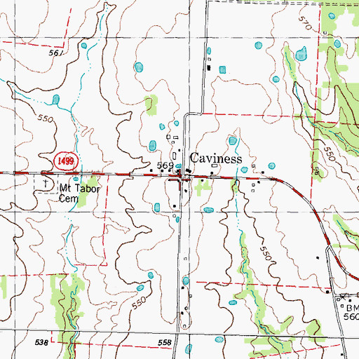 Topographic Map of Caviness, TX