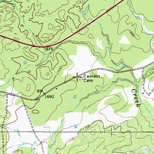 Topographic Map of Cavness Cemetery, TX