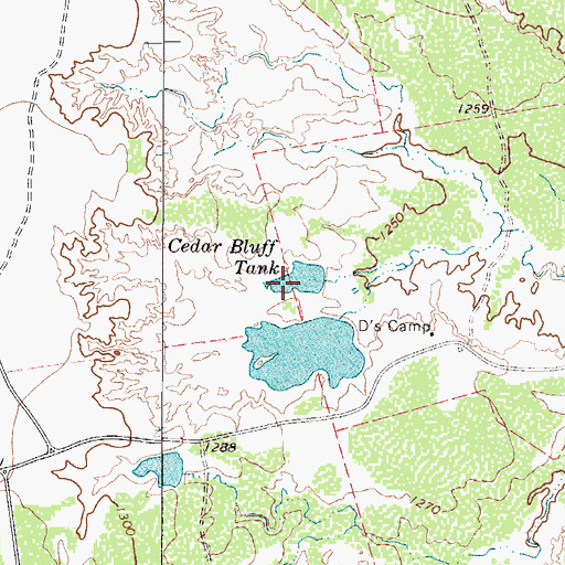 Topographic Map of Cedar Bluff Tank, TX