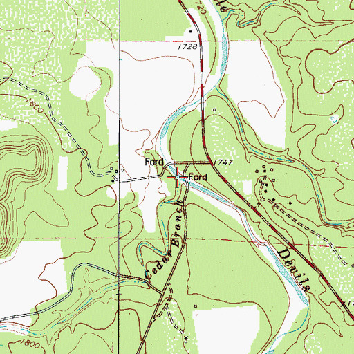 Topographic Map of Cedar Branch, TX
