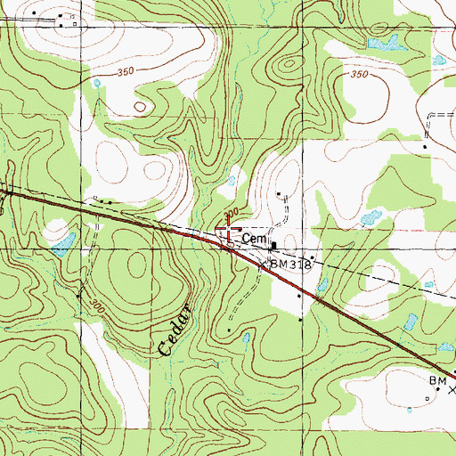 Topographic Map of Cedar Creek Cemetery, TX