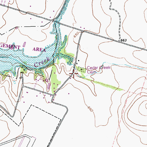 Topographic Map of Cedar Creek Church, TX