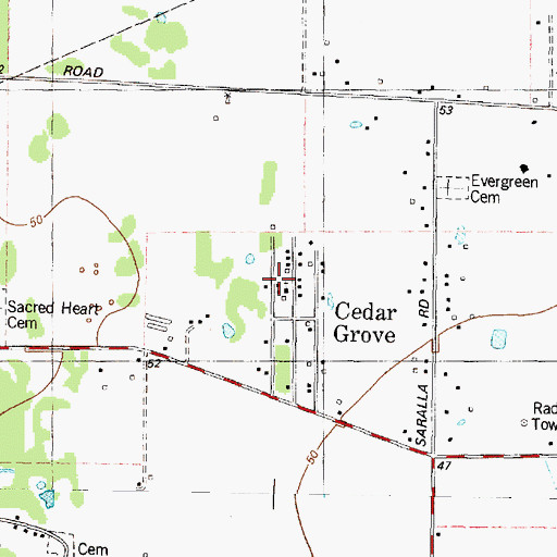 Topographic Map of Cedar Grove Church, TX