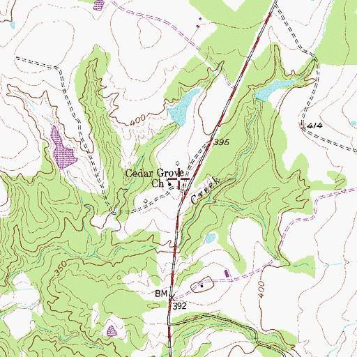 Topographic Map of Cedar Grove Church, TX