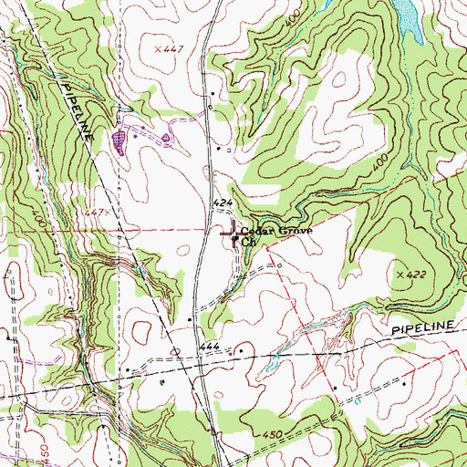 Topographic Map of Cedar Grove Church, TX