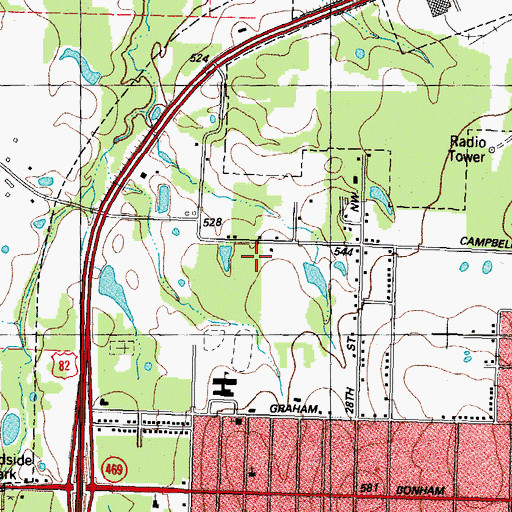 Topographic Map of Cedar Hill School, TX