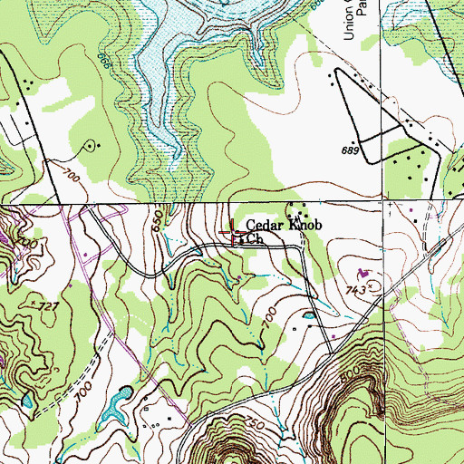 Topographic Map of Cedar Knob Church, TX