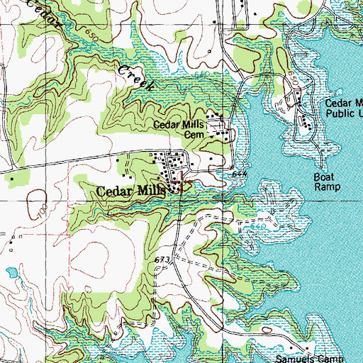 Topographic Map of Cedar Mills, TX
