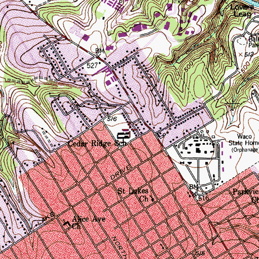 Topographic Map of Cedar Ridge School, TX