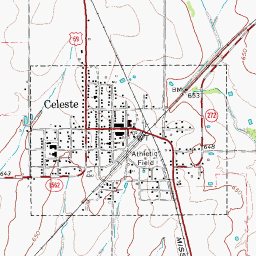 Topographic Map of Celeste, TX