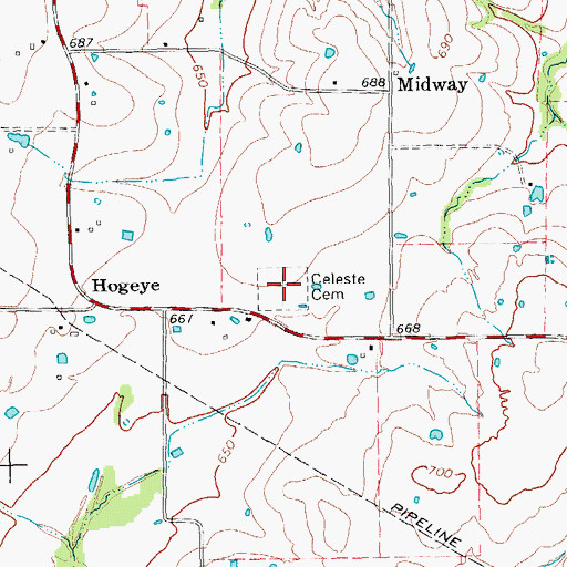 Topographic Map of Celeste Cemetery, TX